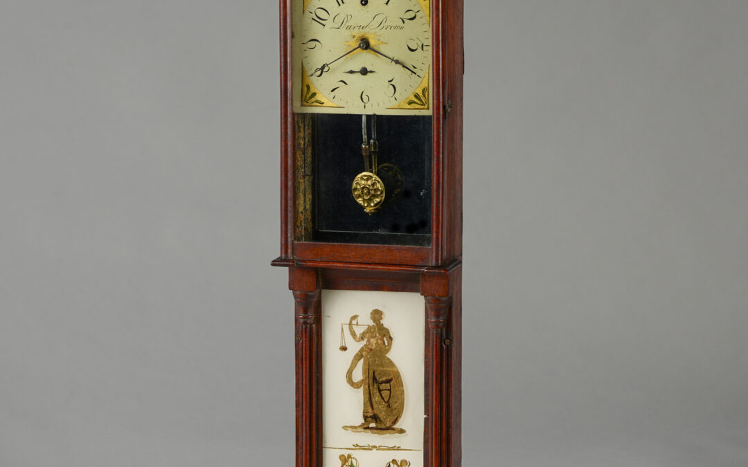 Miniature Wall Clock with an Églomisé Panel Signed on the Dial, “David Brown/Providence”